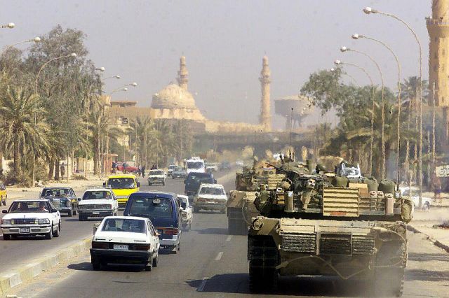 American tanks patrol Baghdad on April 14th, 2003 (U.S. Marine Corps)