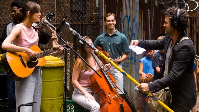 Keira Knightley (left), Mark Ruffalo (right), and a passel of ready-for-anything musicians in 'Begin Again' (Weinstein Company)