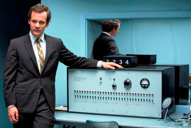 Stanley Milgram (Peter Sarsgaard) and his 'shock' machine in 'Experimenter' (Magnolia)