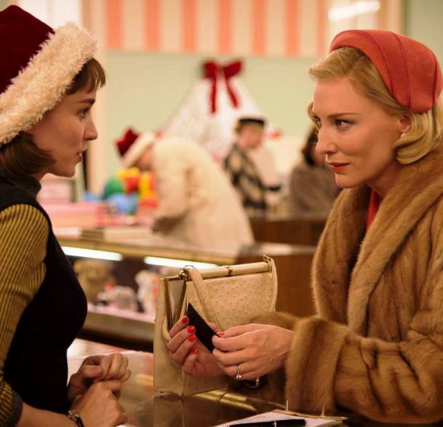 Rooney Mara and Cate Blanchett exchange Christmas cheer in 'Carol' (Weinstein)